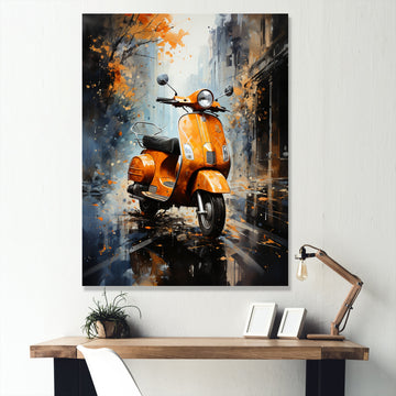 Orange Urban Scooter Vibes - Scooter Canvas Wall Art